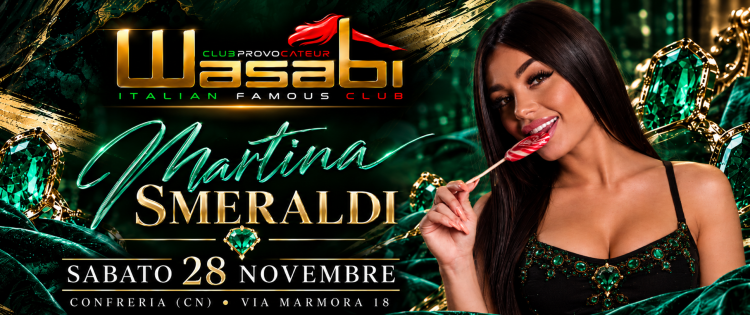 Locandina glamour Wasabi Club in smeraldo e oro